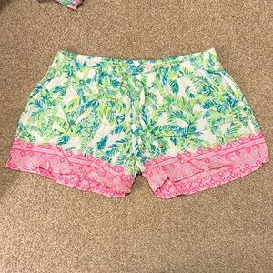 Lilly Pulitzer Green and Pink Leaf Print Shorts